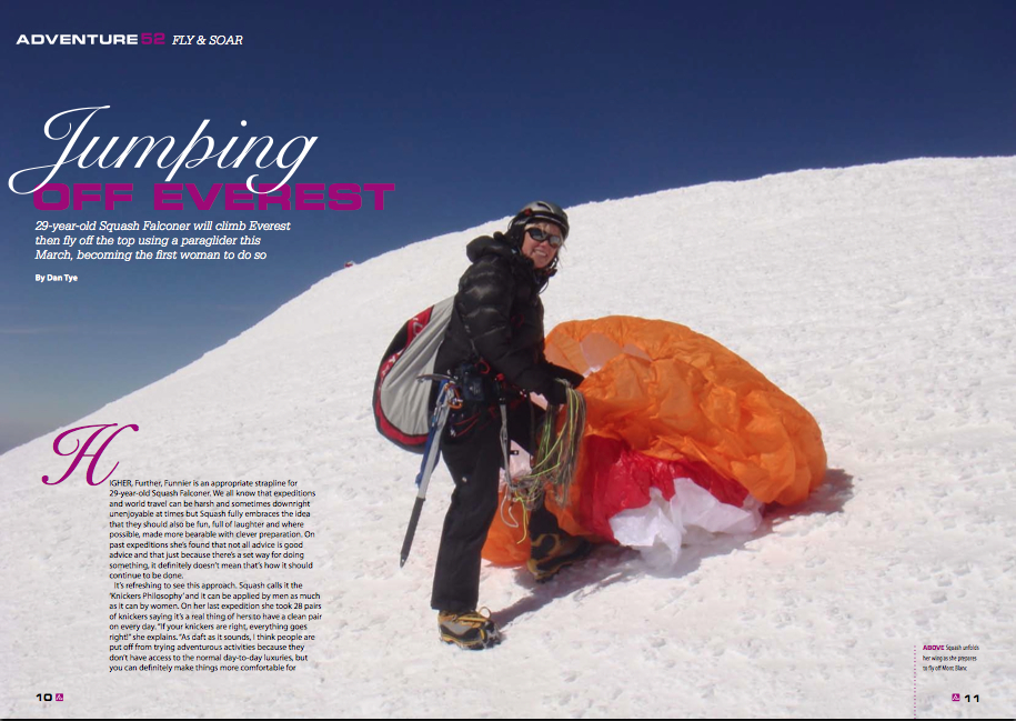 Squash Falconer prepares to paraglide off Everest