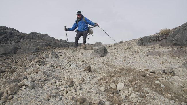 Tom scrambles down the Ruiz Volcano on August 28, 2019