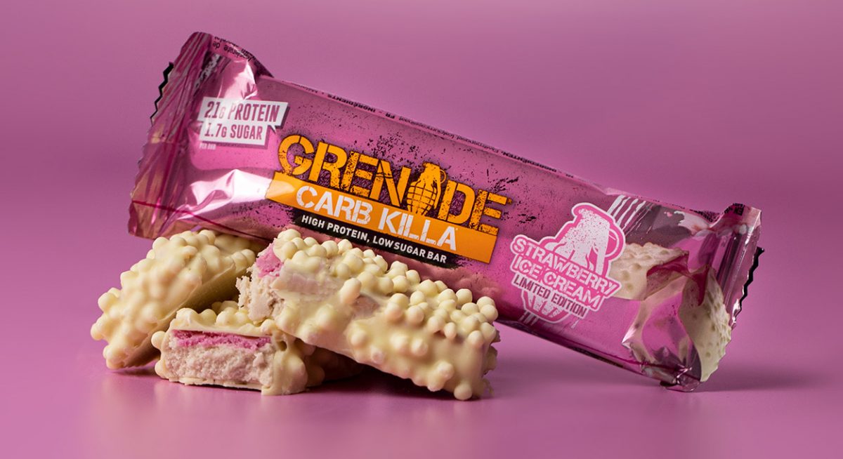 Strawberry Ice Cream flavoured Carb Killa protein bar Adventure 52